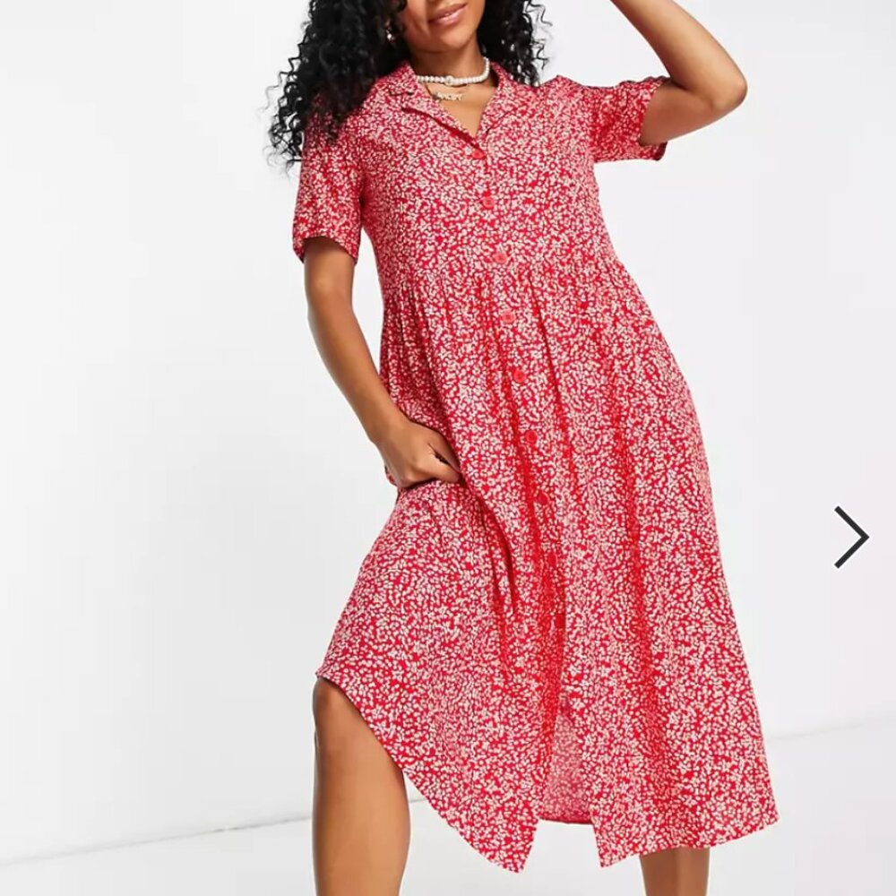 Red Floral Swing Dress